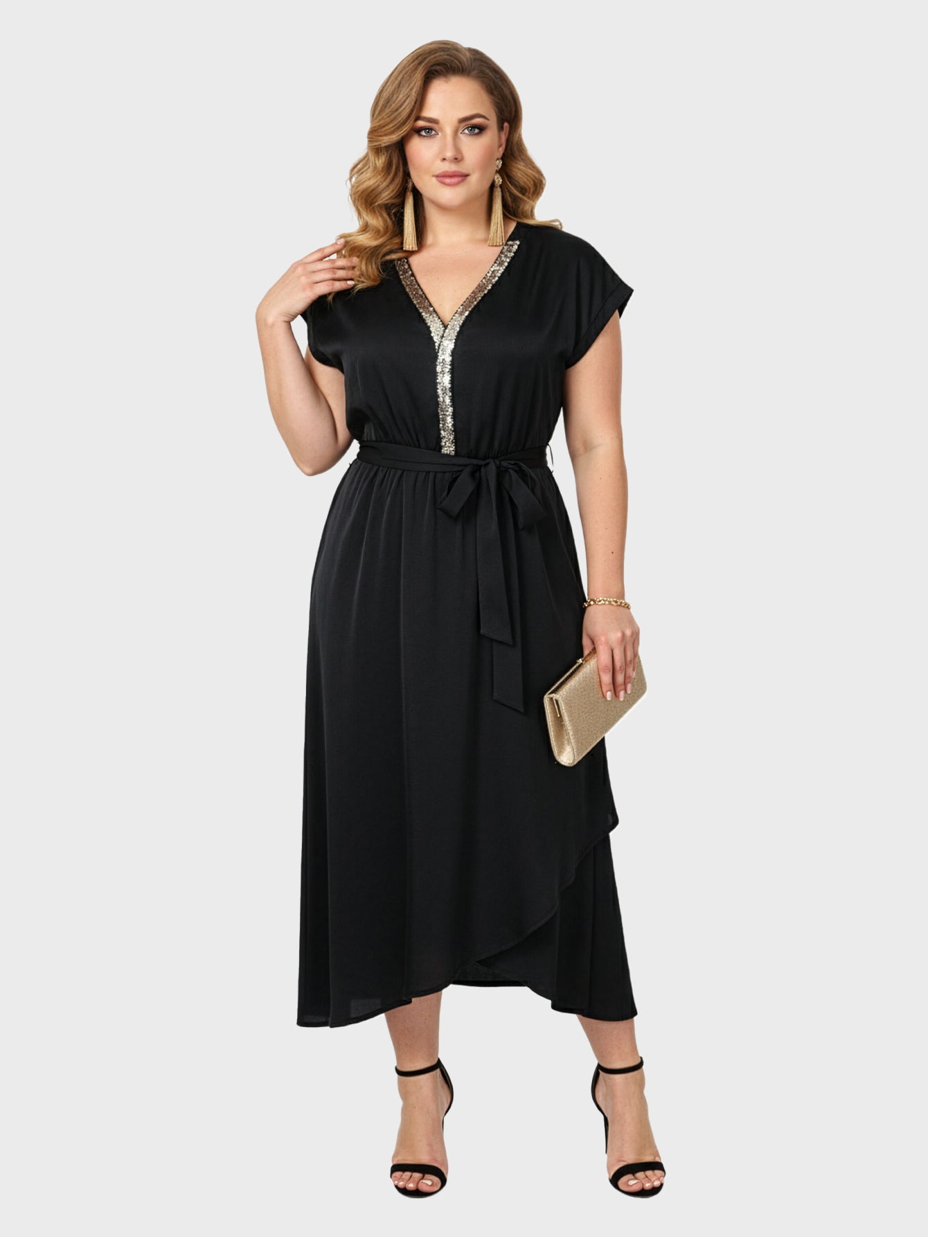 Lapa Plus Women's Bead Piece Waist Cinching Lace Up Big Swing Dress
