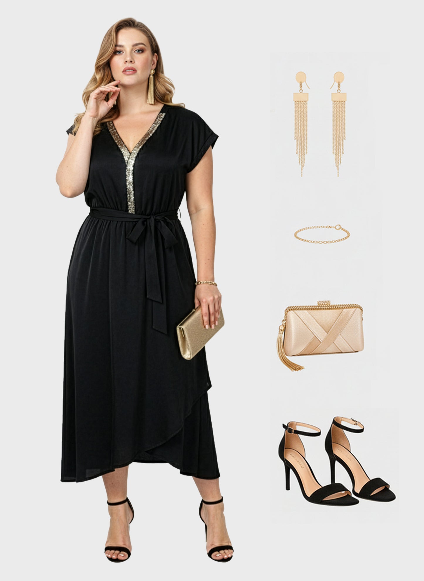 Lapa Plus Women's Bead Piece Waist Cinching Lace Up Big Swing Dress