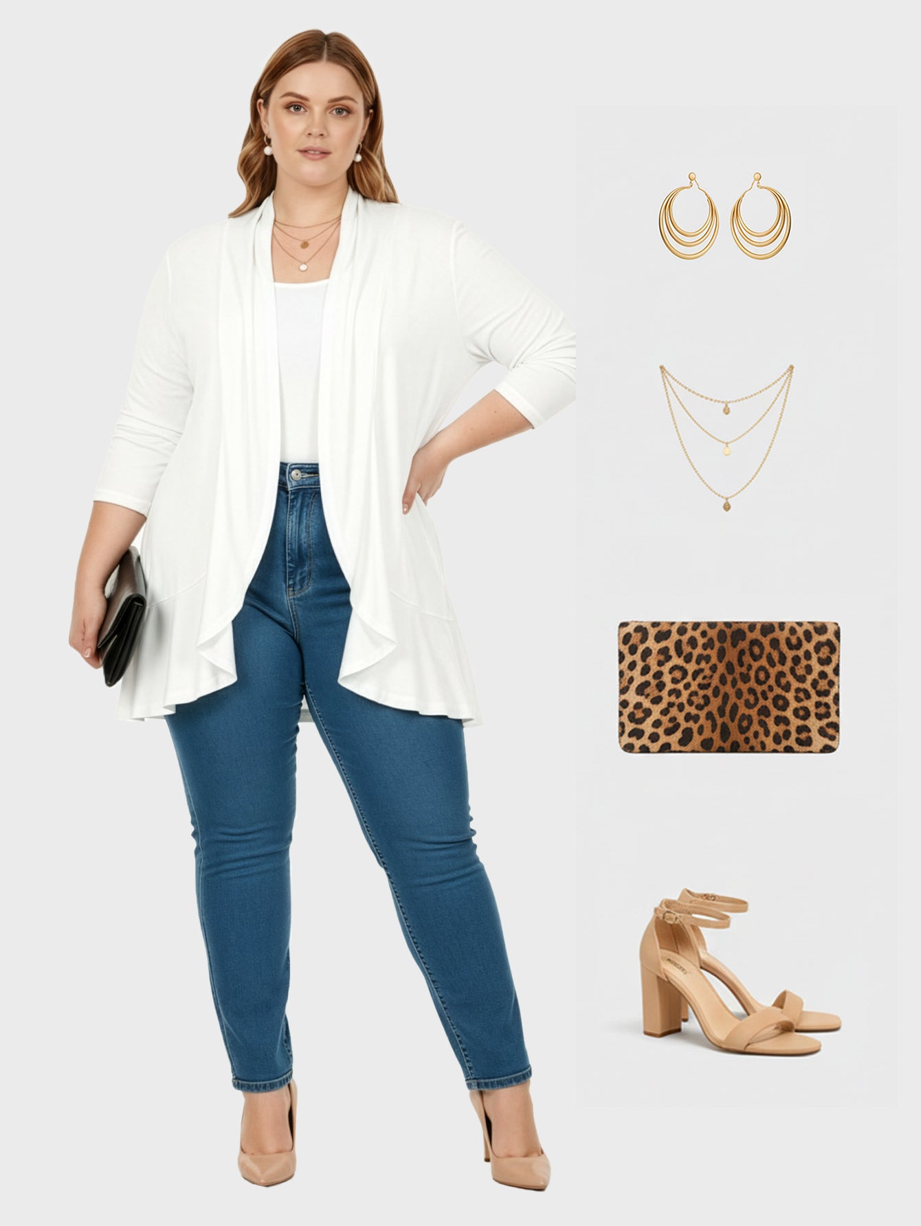 Lapa Plus Women's Solid Color 3/4 Sleeve Ruffled Hem Cardigans