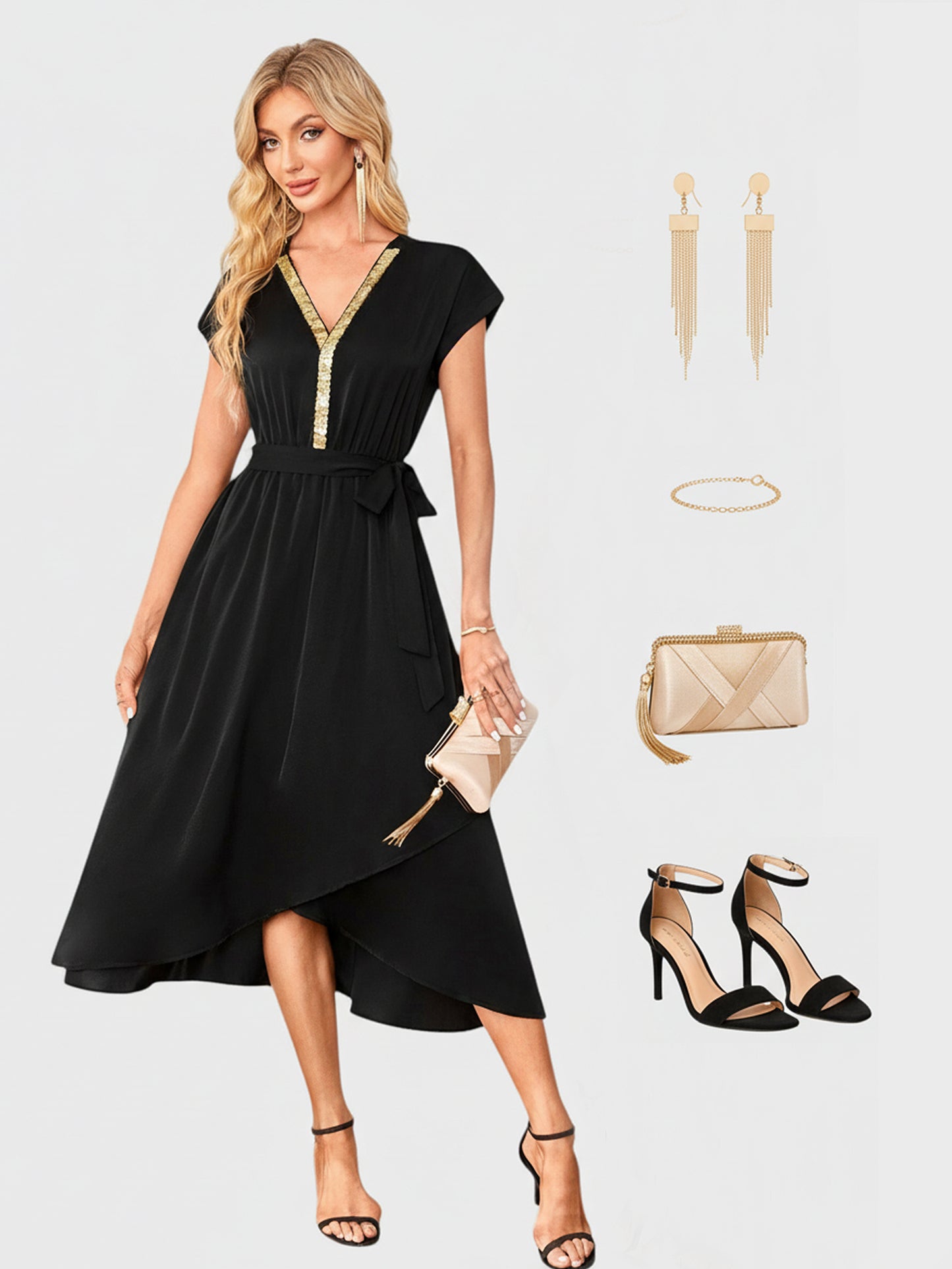 Lapa Plus Women's Bead Piece Waist Cinching Lace Up Big Swing Dress