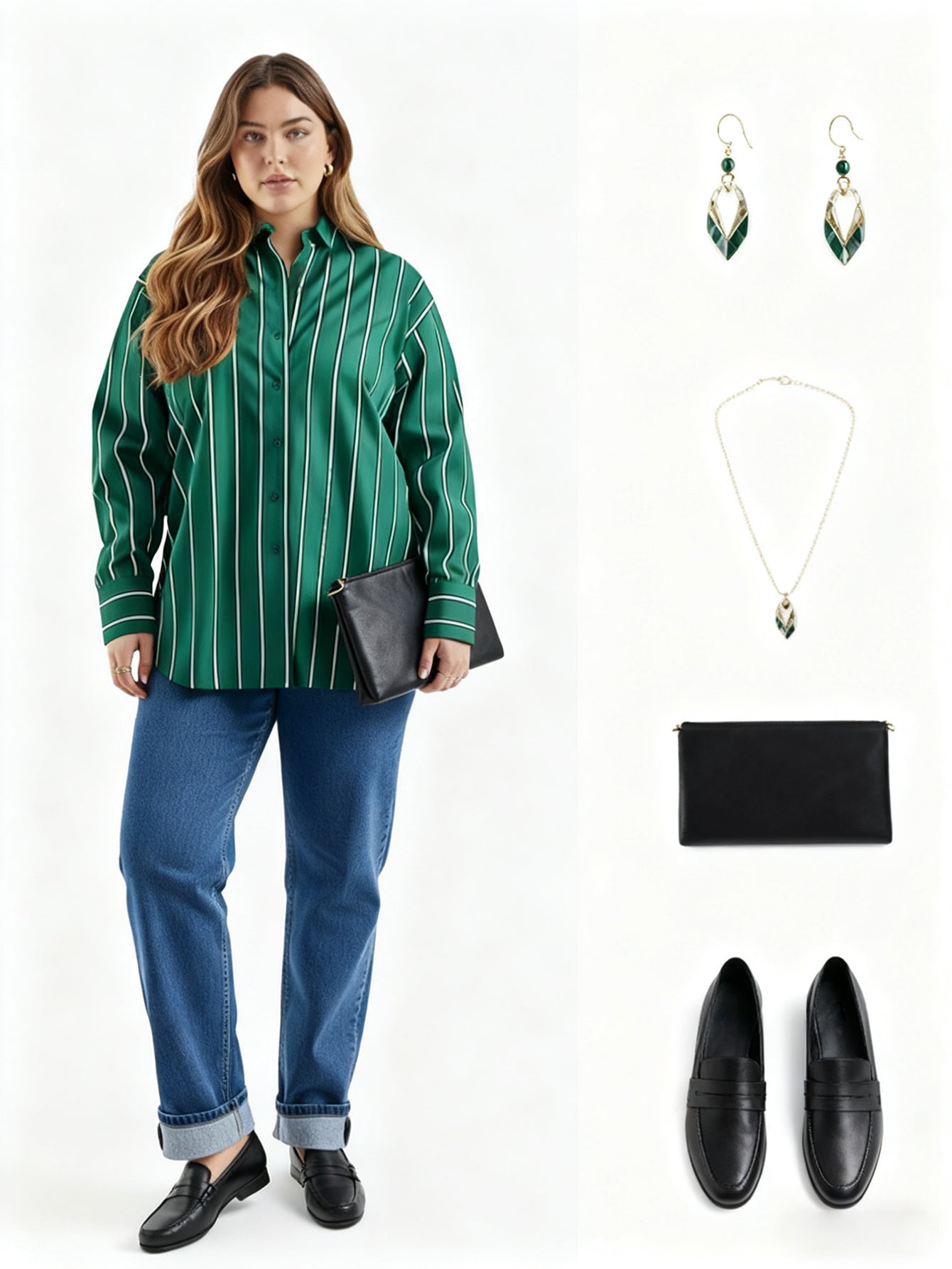 Lapa Plus Women's green striped Christmas top