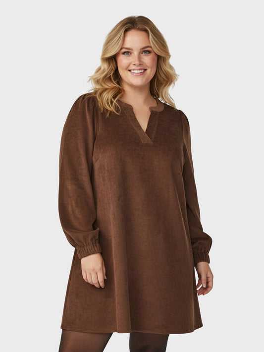 Lapa Plus Women's Corduroy V-Neck Solid Color Dress