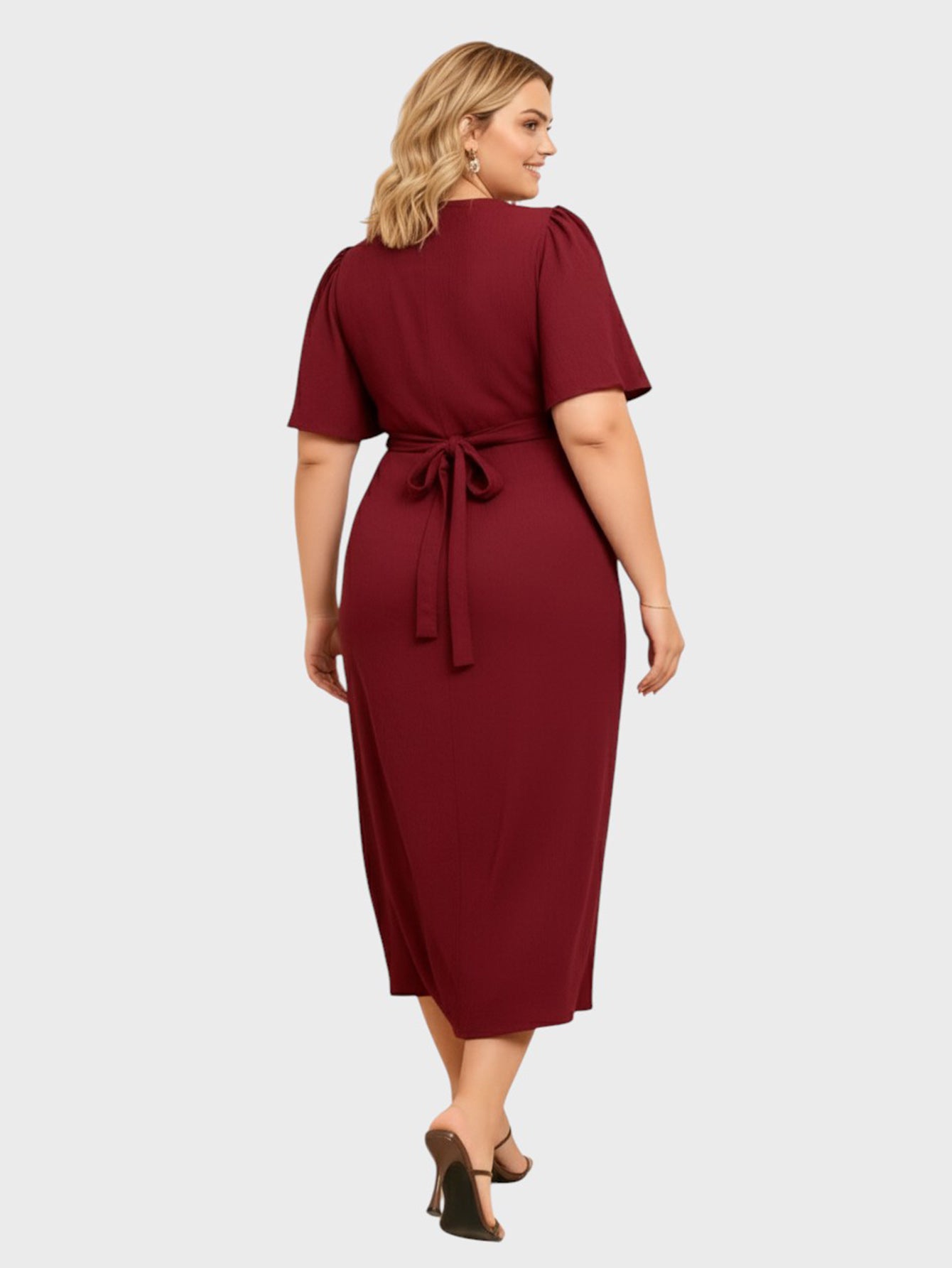 Lapa Plus Women's Elegant V-Neck Dress with Back Tie Detail