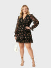 Lapa Plus Women's V-Neck Frilled Printed Chiffon Dress