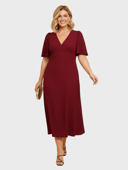 Lapa Plus Women's Elegant V-Neck Dress with Back Tie Detail