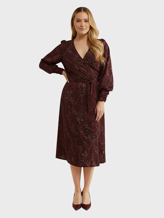 Lapa Plus Women's V-Neck Printed Tie-Waist Dress