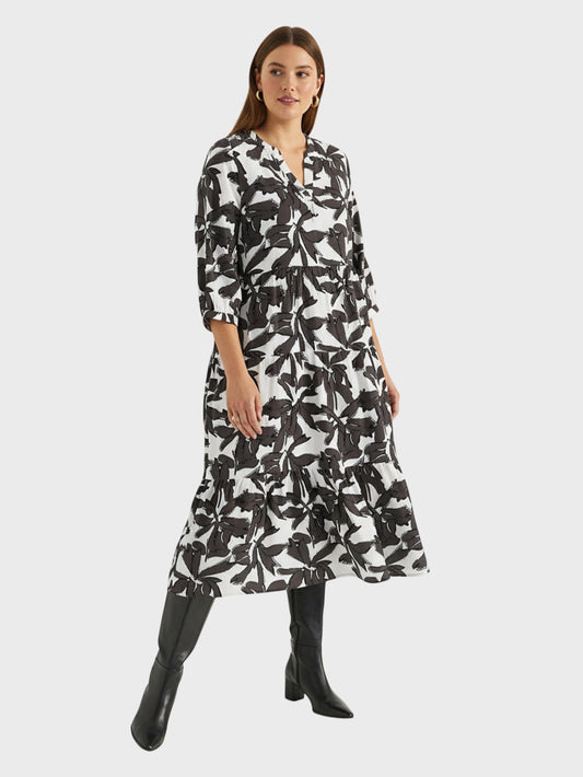 Lapa Plus Women's Elegant Large Floral Print Midi Dress