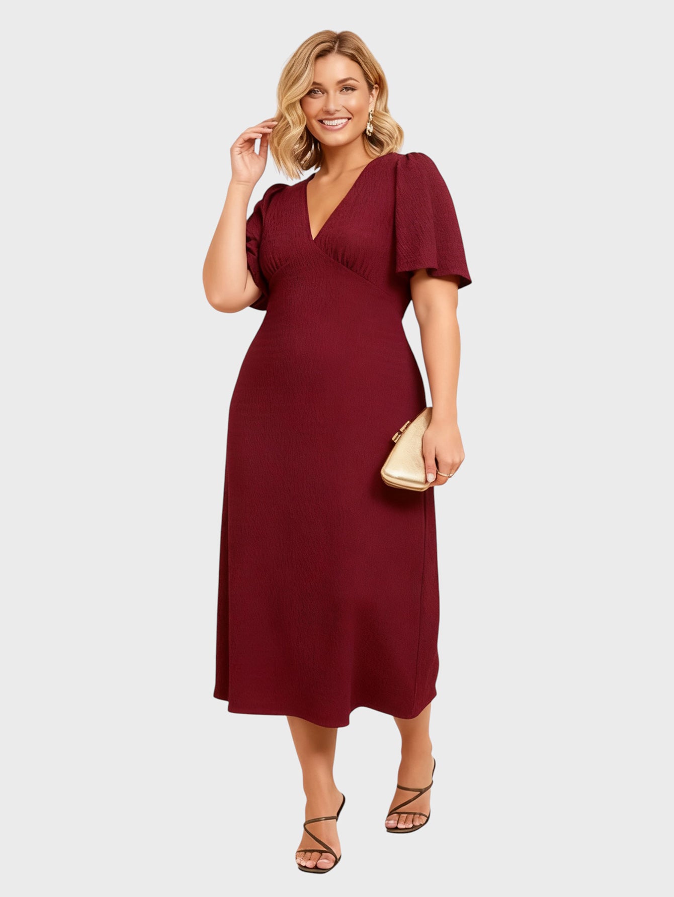 Lapa Plus Women's Elegant V-Neck Dress with Back Tie Detail