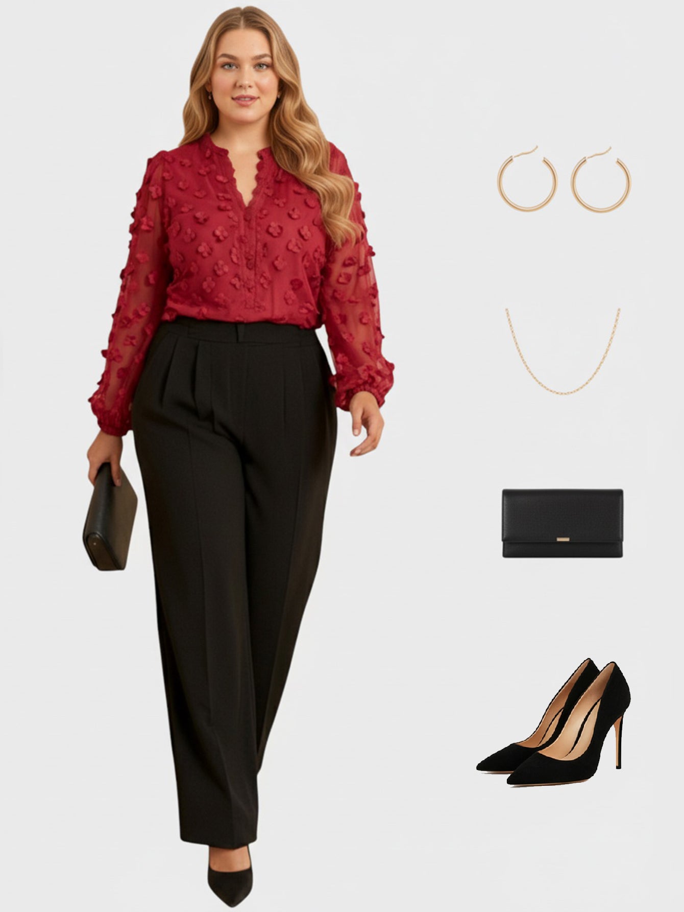 Lapa Plus Women's Christmas Red Jacquard Top