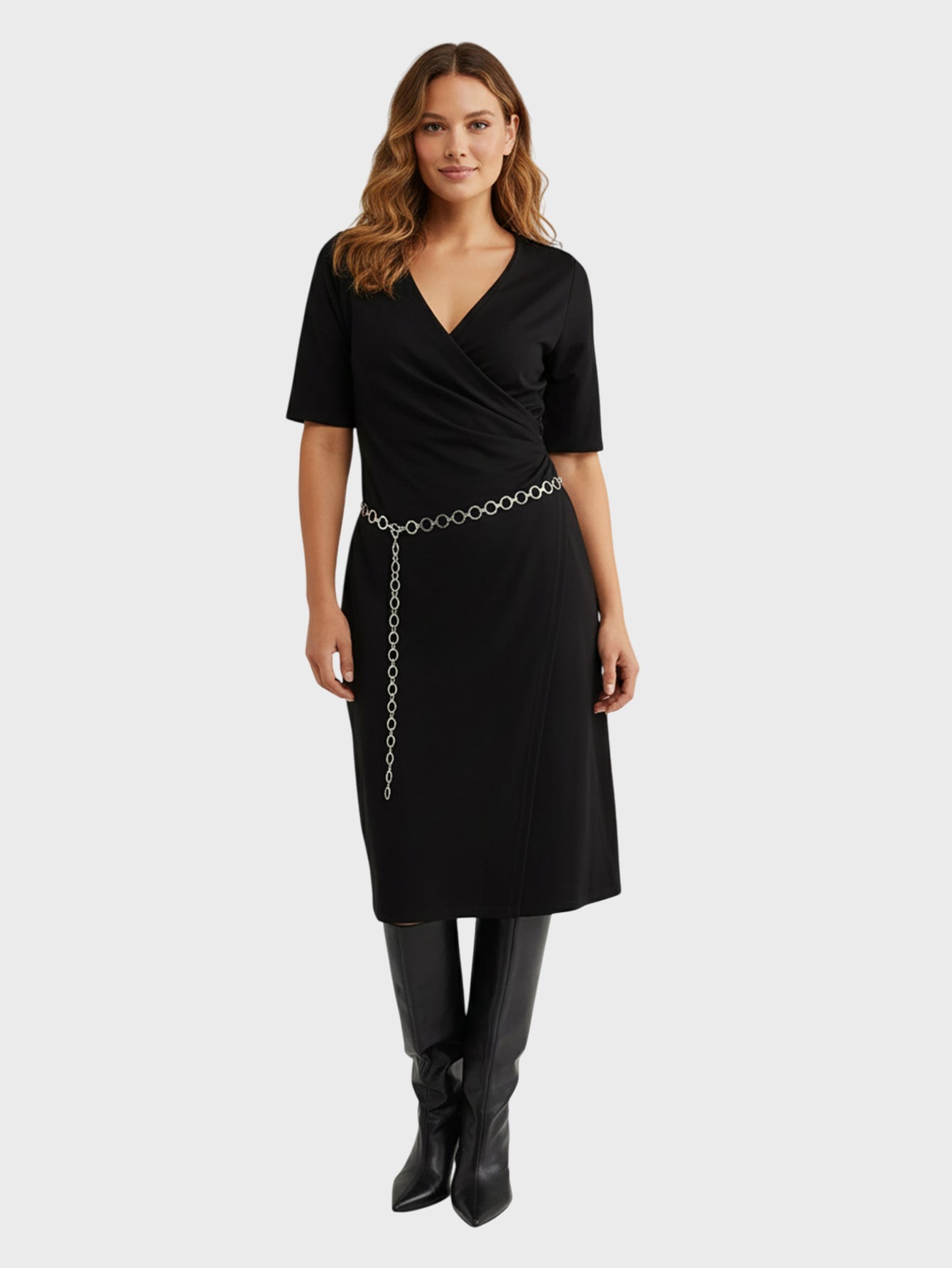 Lapa Plus Women's V-Neck Wrap Style Dress(No Matching Belt)