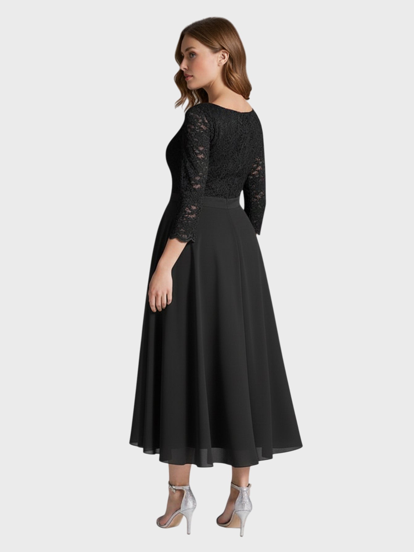 Lapa Plus Women's Timeless Elegant Lace-Paneled Dress