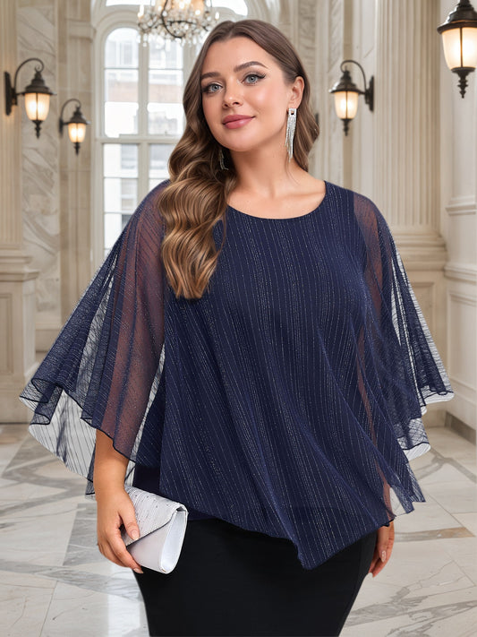 Robe deux-pièces élégante en tissu résille argenté Lapa Plus pour femme