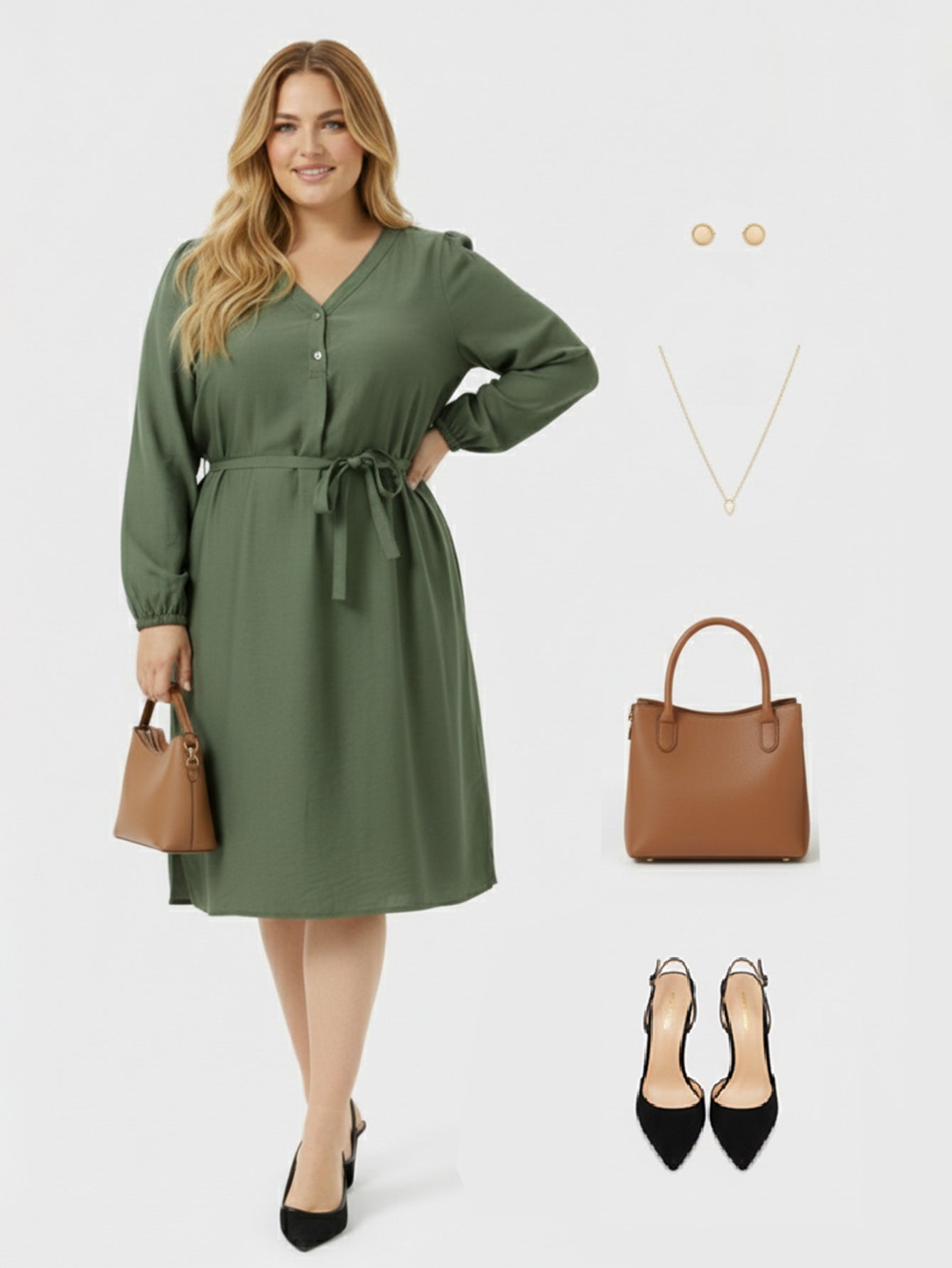 Lapa Plus Women's Casual Office Commuting Green Dress