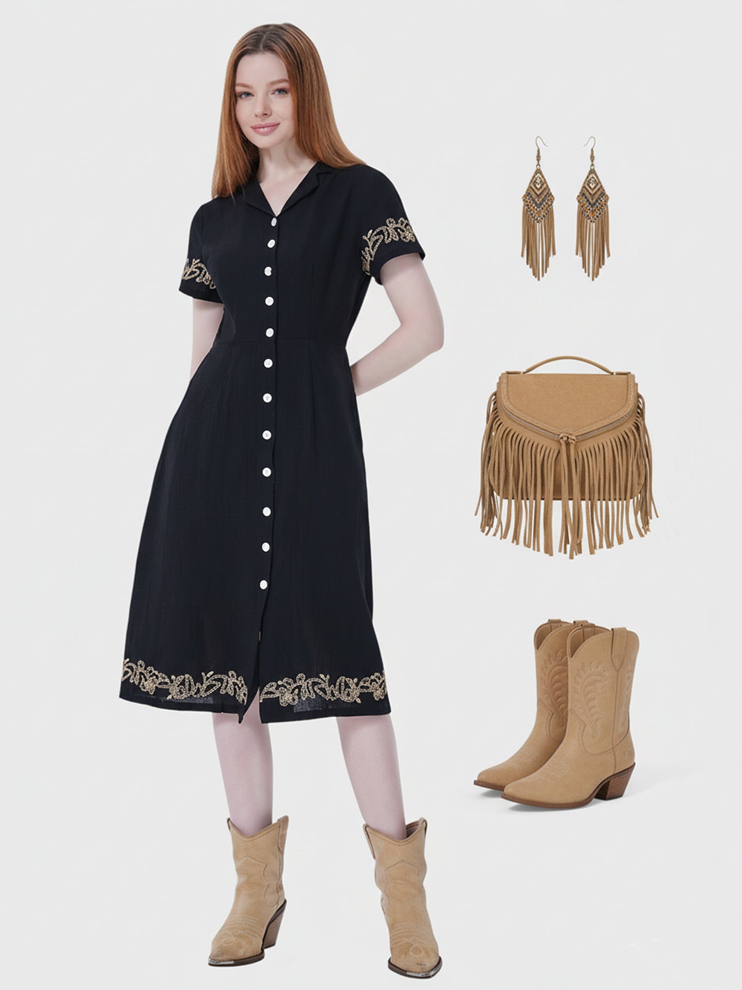 Lapa Plus Women's Embroidered Button Up Shirt Dress