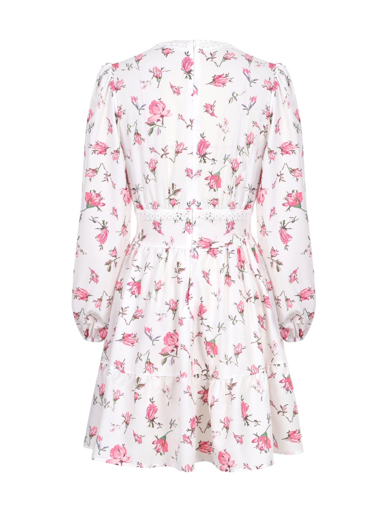 Lapa Plus Women's Flower-print Lace Trimmed Fitted Waist Dress