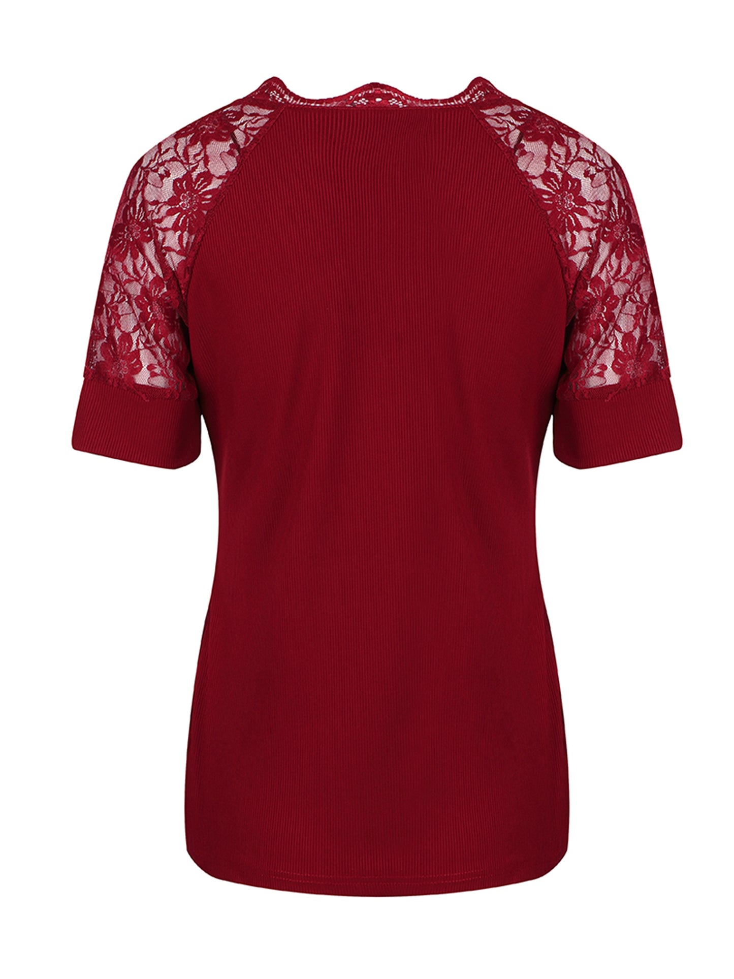 Lapa Plus Women's V-neck Patchwork Lace Short Sleeved Top
