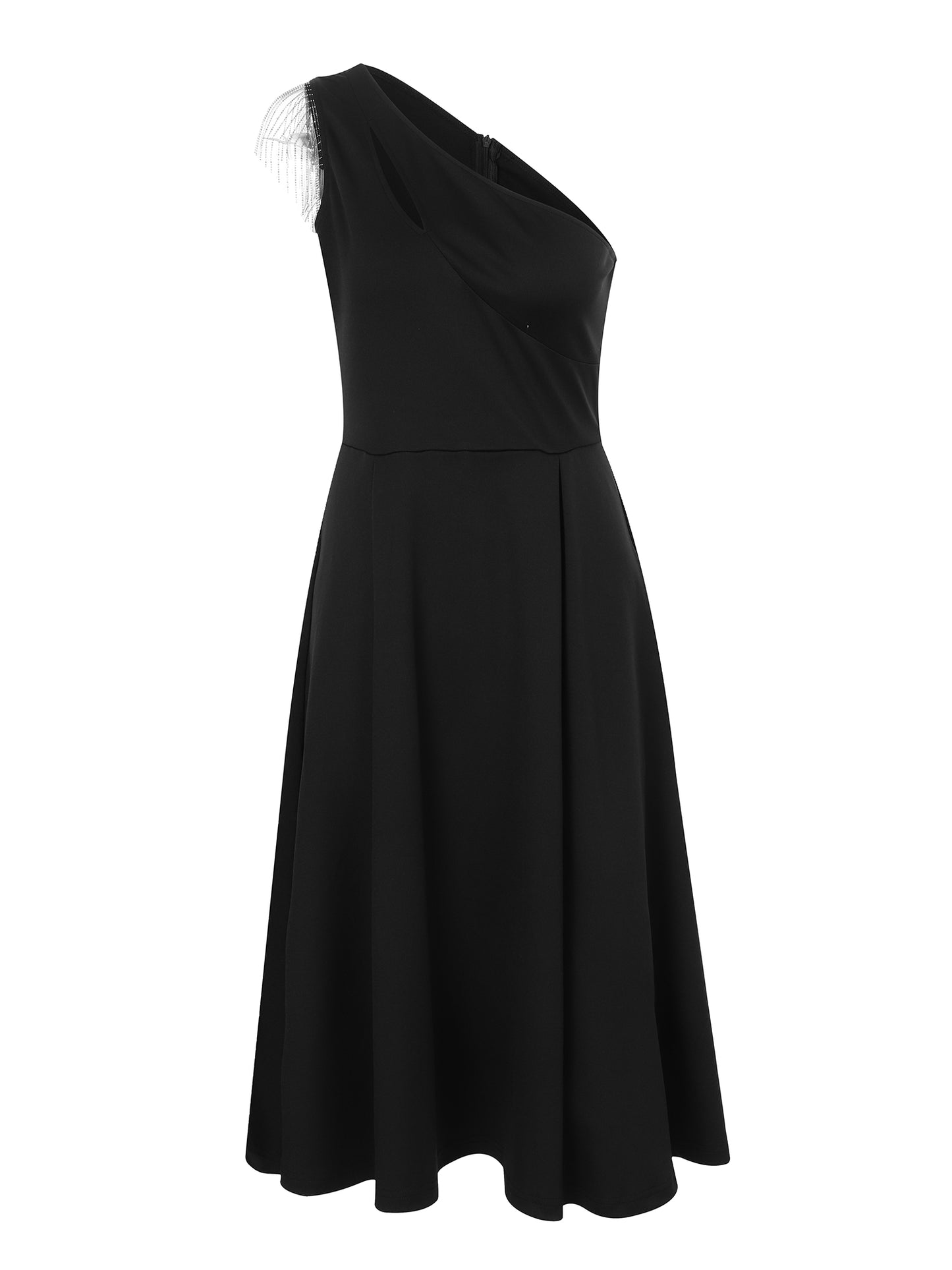 Lapa Plus Women's Elegant Sloping Shoulder Black Dress