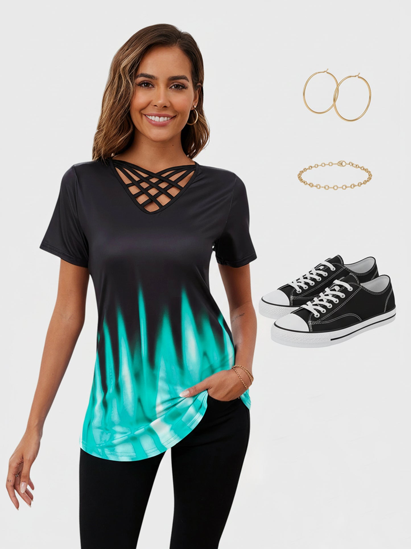 Lapa Plus Women's Short Sleeved Gradient Printed T-shirt