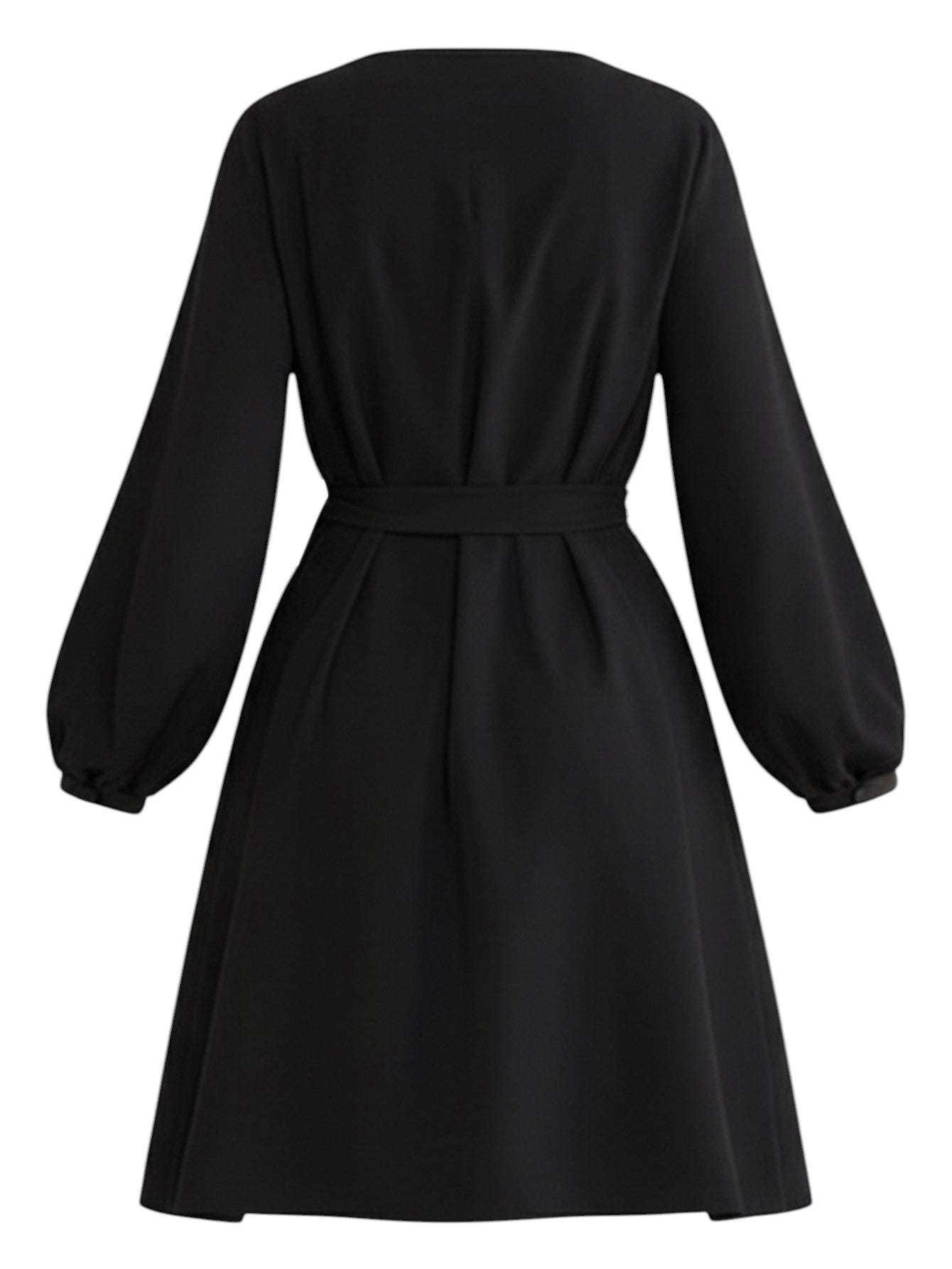 Lapa Plus Women's Solid Color Round Neck Tie-Waist Dress