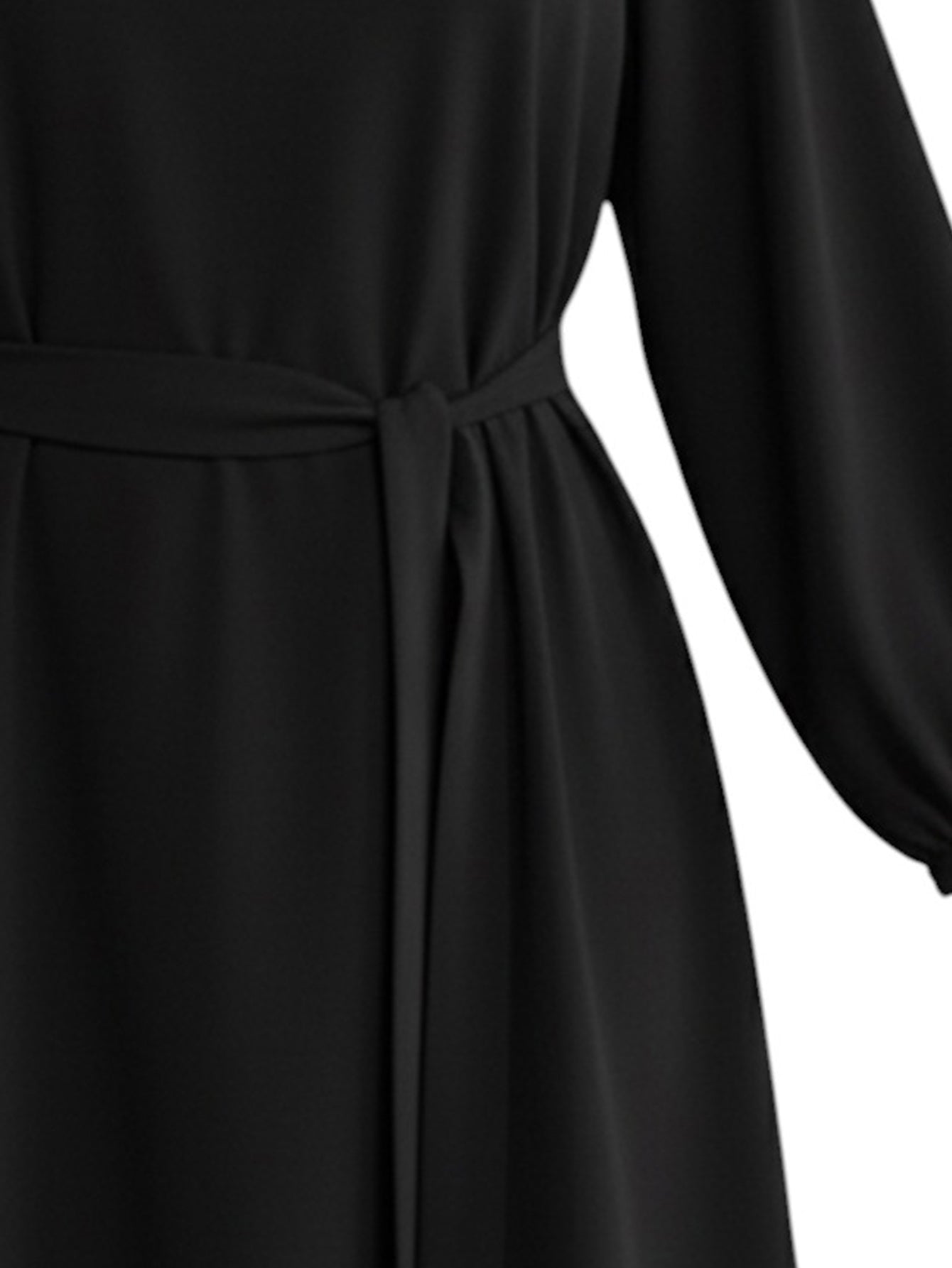Lapa Plus Women's Solid Color Round Neck Tie-Waist Dress