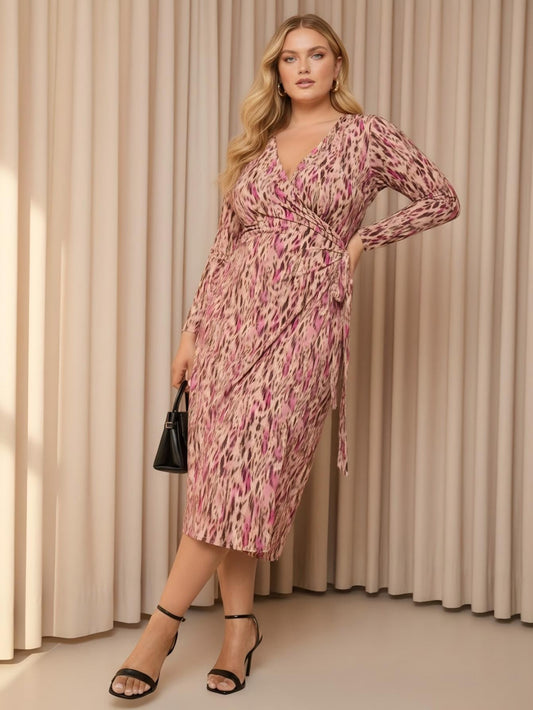 Robe midi portefeuille élégante Lapa Plus pour femme, avec ceinture