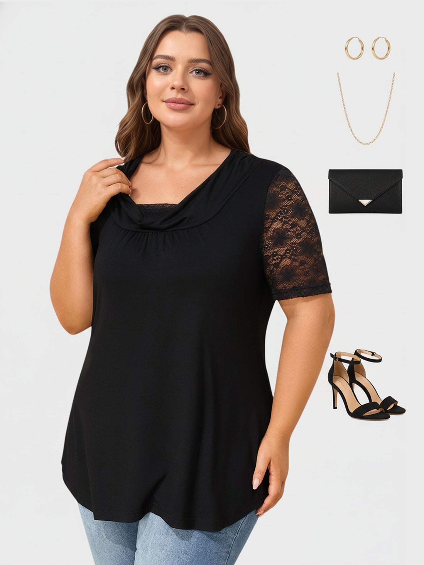 Lapa Plus Women's Casual Lace Black Top