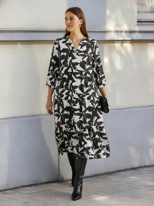 Lapa Plus Women's Elegant Large Floral Print Midi Dress
