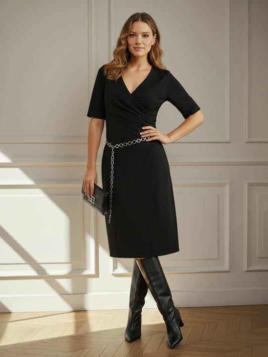 Lapa Plus Women's V-Neck Wrap Style Dress(No Matching Belt)