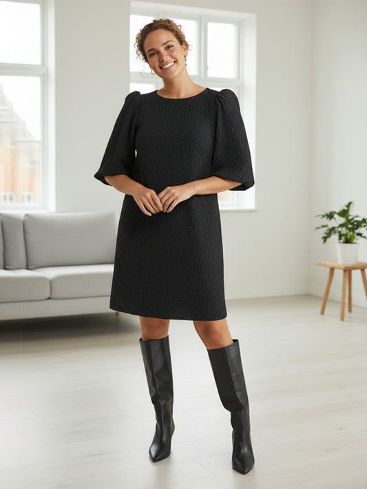 Lapa Plus Women's Classic Crew Neck Dress with Textured Texture