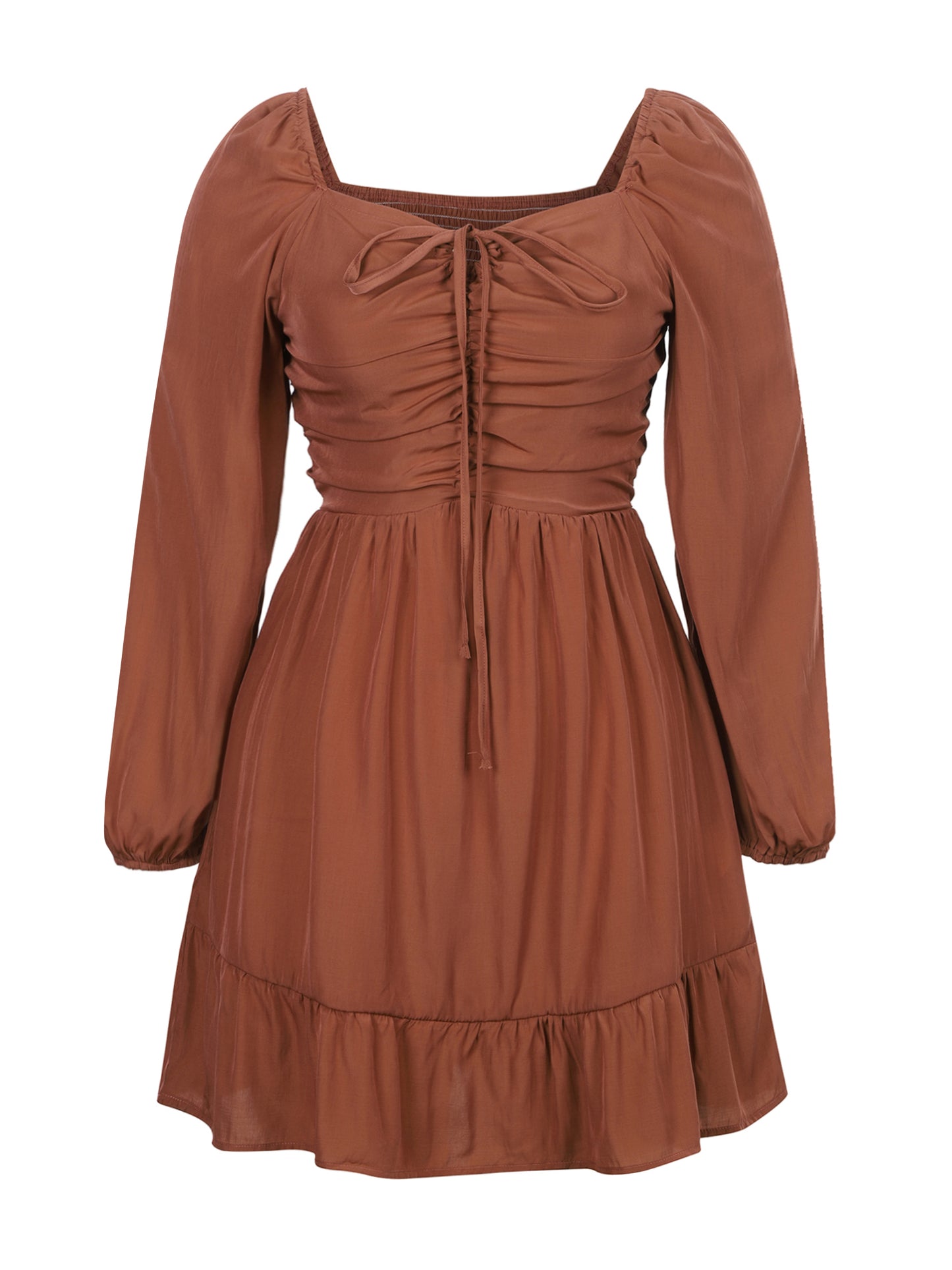 Lapa Plus Women's Square Neck Long Sleeved Pleated Dress