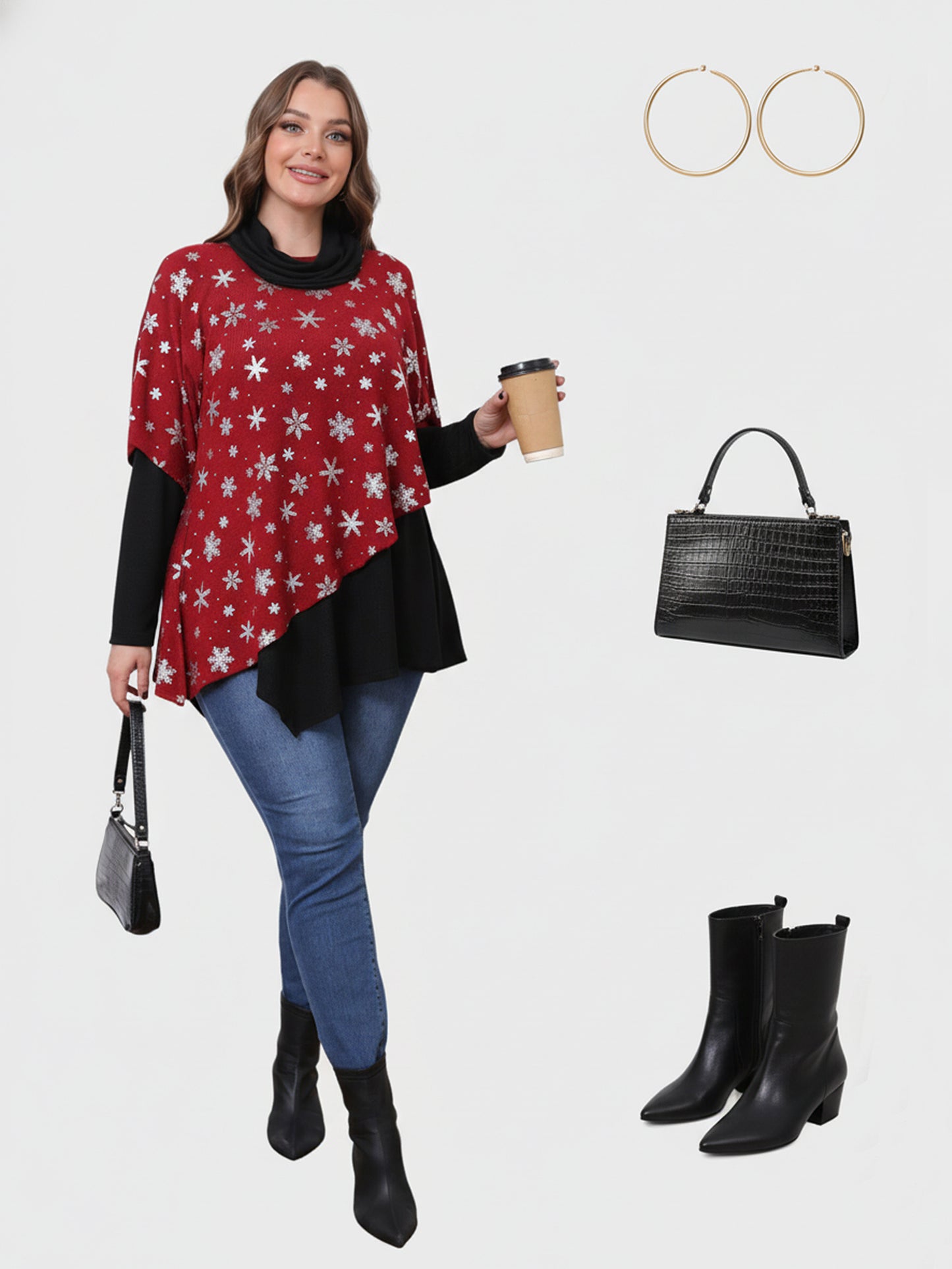 Lapa Plus Women's Christmas Snowflake Hot Silver Fake two-piece Top