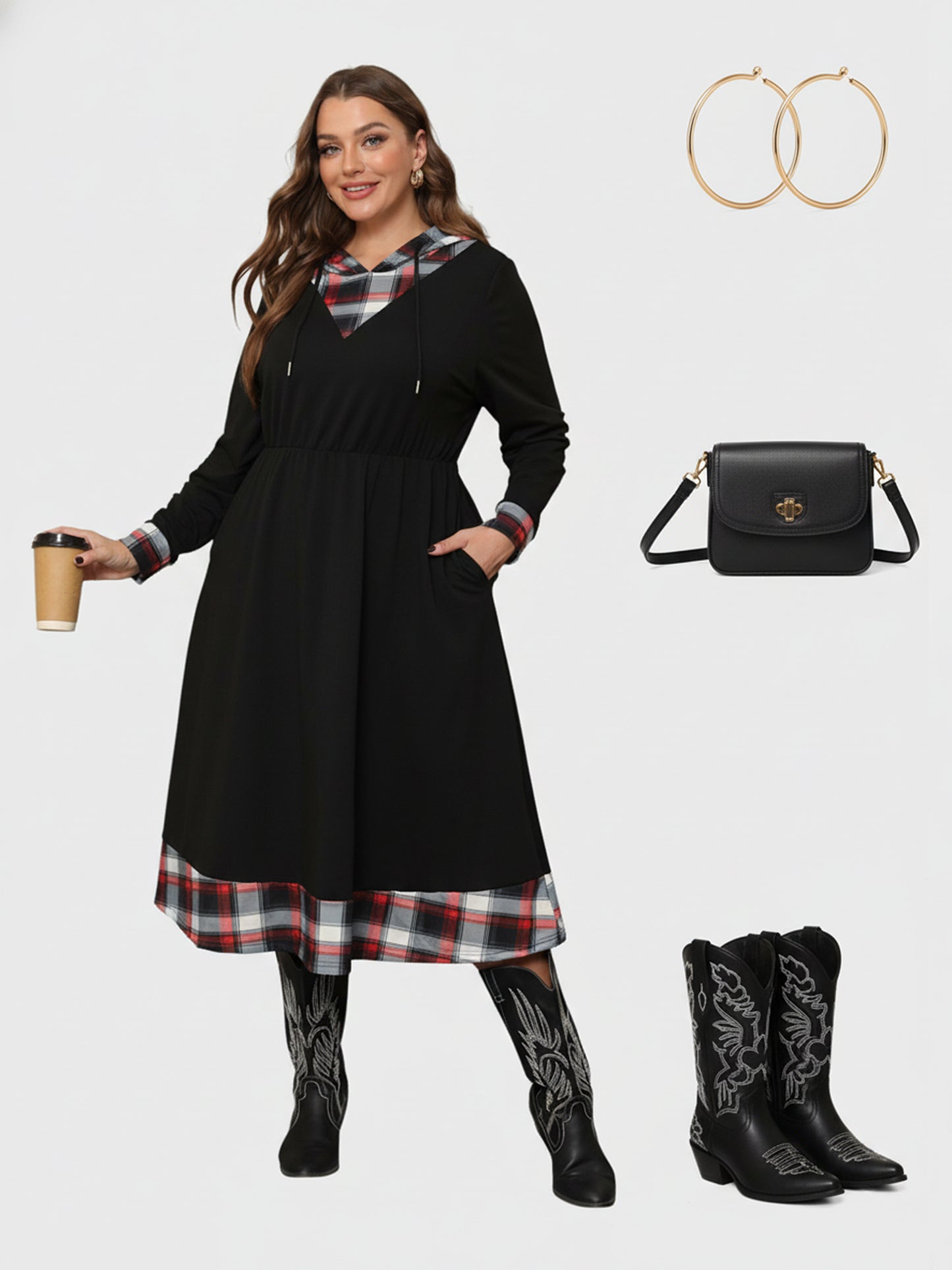 Lapa Plus Women's Christmas Plaid Patchwork Dress