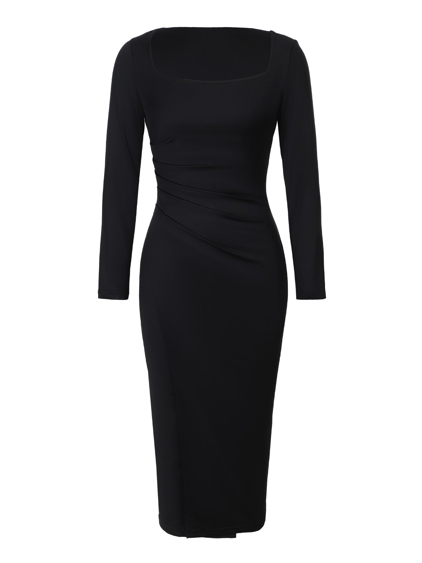 Lapa Plus Women's Pleated Waist Slit Long Sleeved Dress