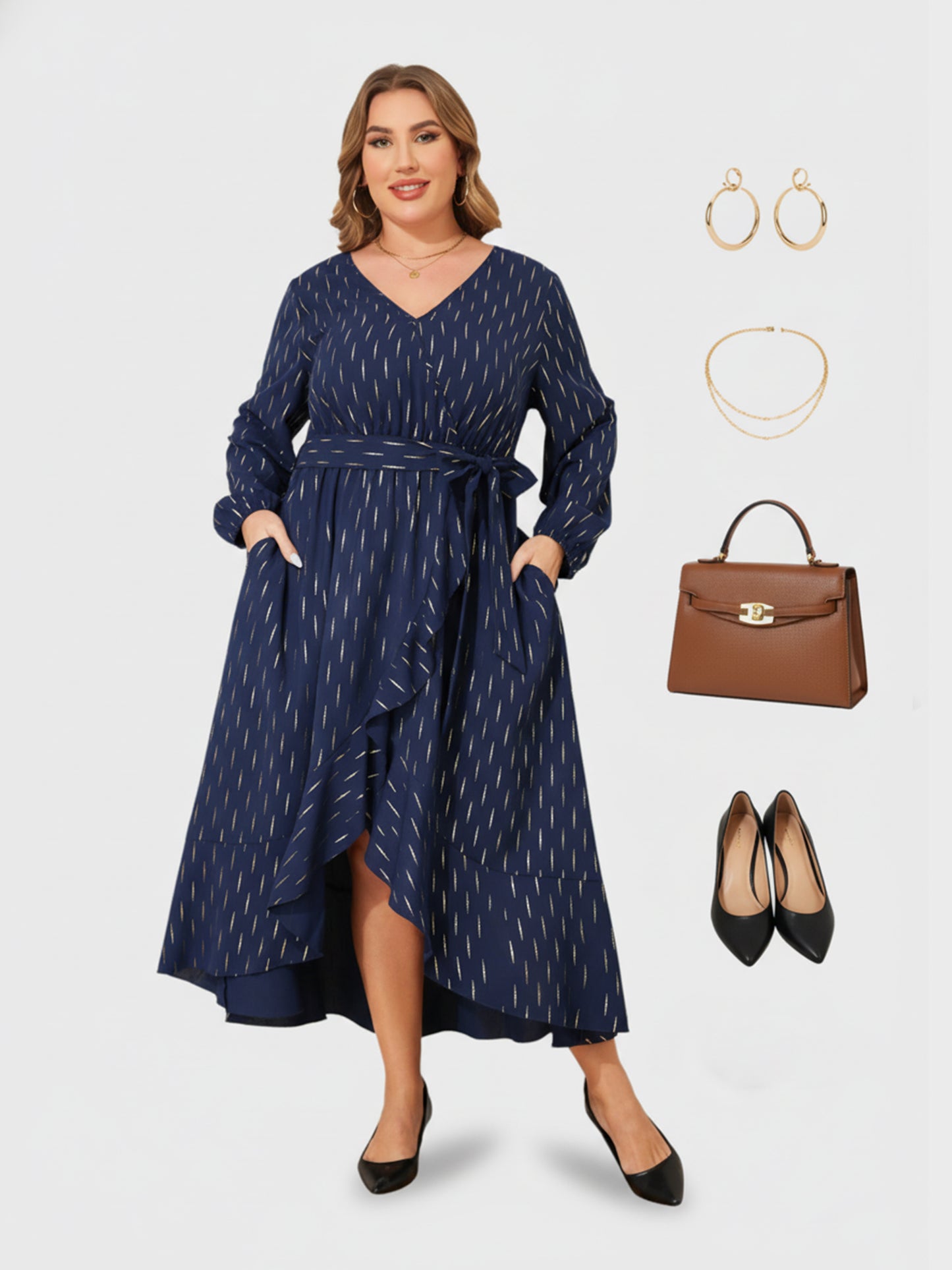 Lapa Plus Women's Party Elegant Gold-foiled Dress