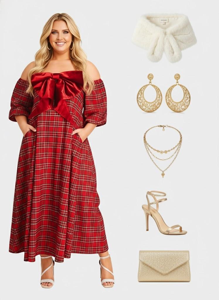 Lapa Plus Women's Christmas New Year Red Plaid Dress