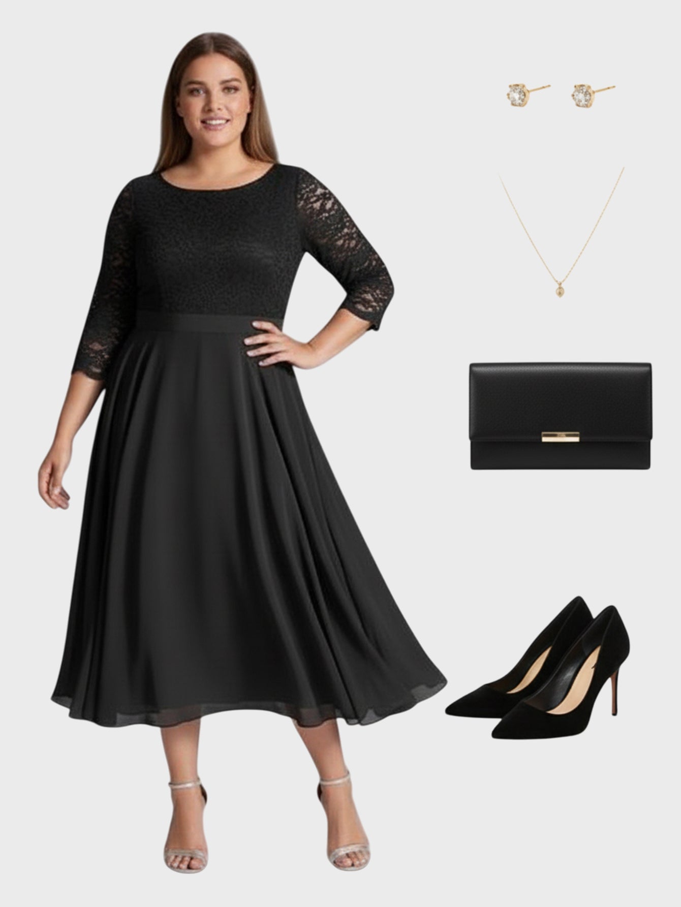 Lapa Plus Women's Timeless Elegant Lace-Paneled Dress