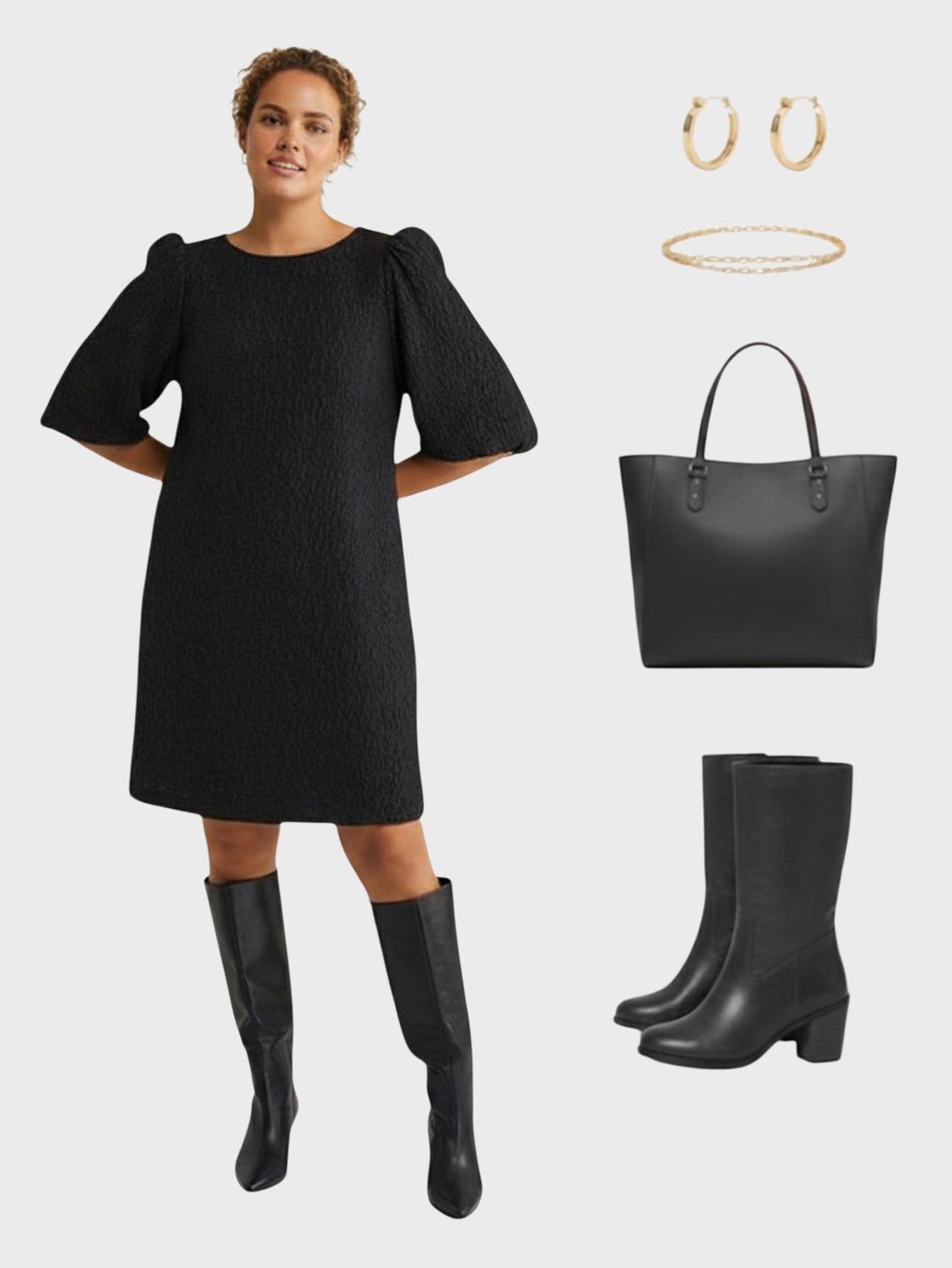 Lapa Plus Women's Classic Crew Neck Dress with Textured Texture