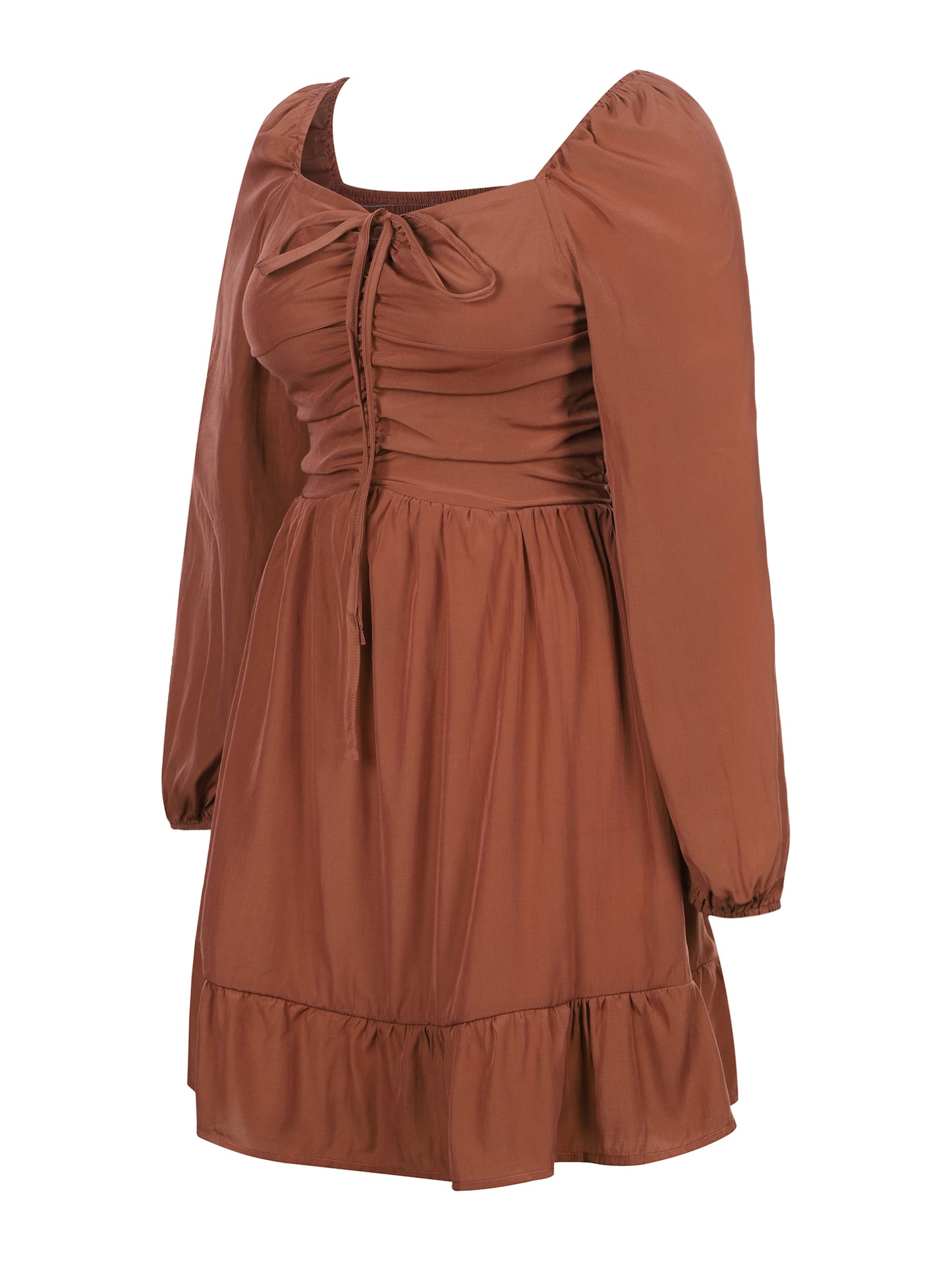 Lapa Plus Women's Square Neck Long Sleeved Pleated Dress