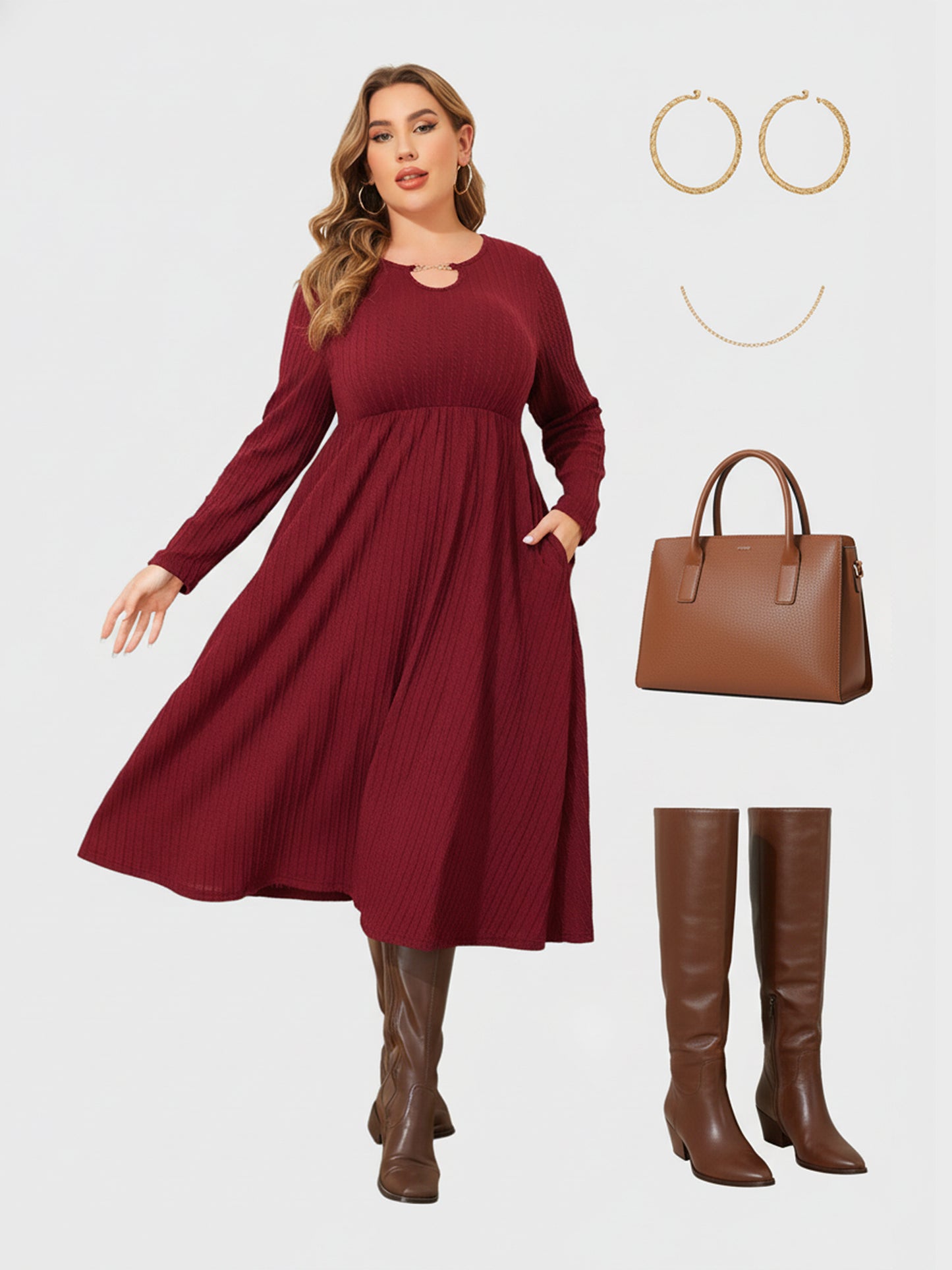 Lapa Plus Women's Party Elegant Banquet Jacquard Pocket Dress