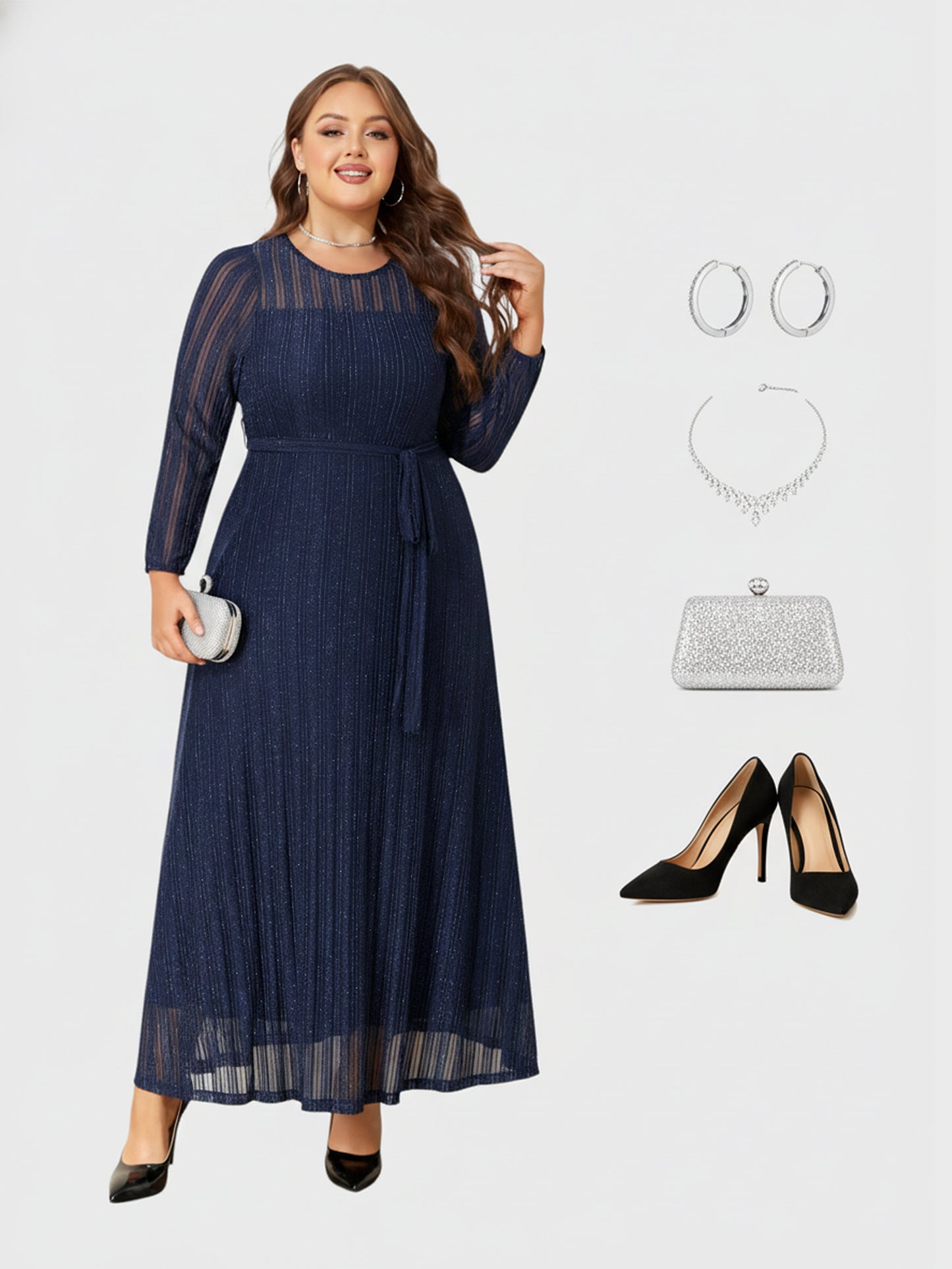 Lapa Plus Women's Party Elegant Silver Powder Shimmering Dress