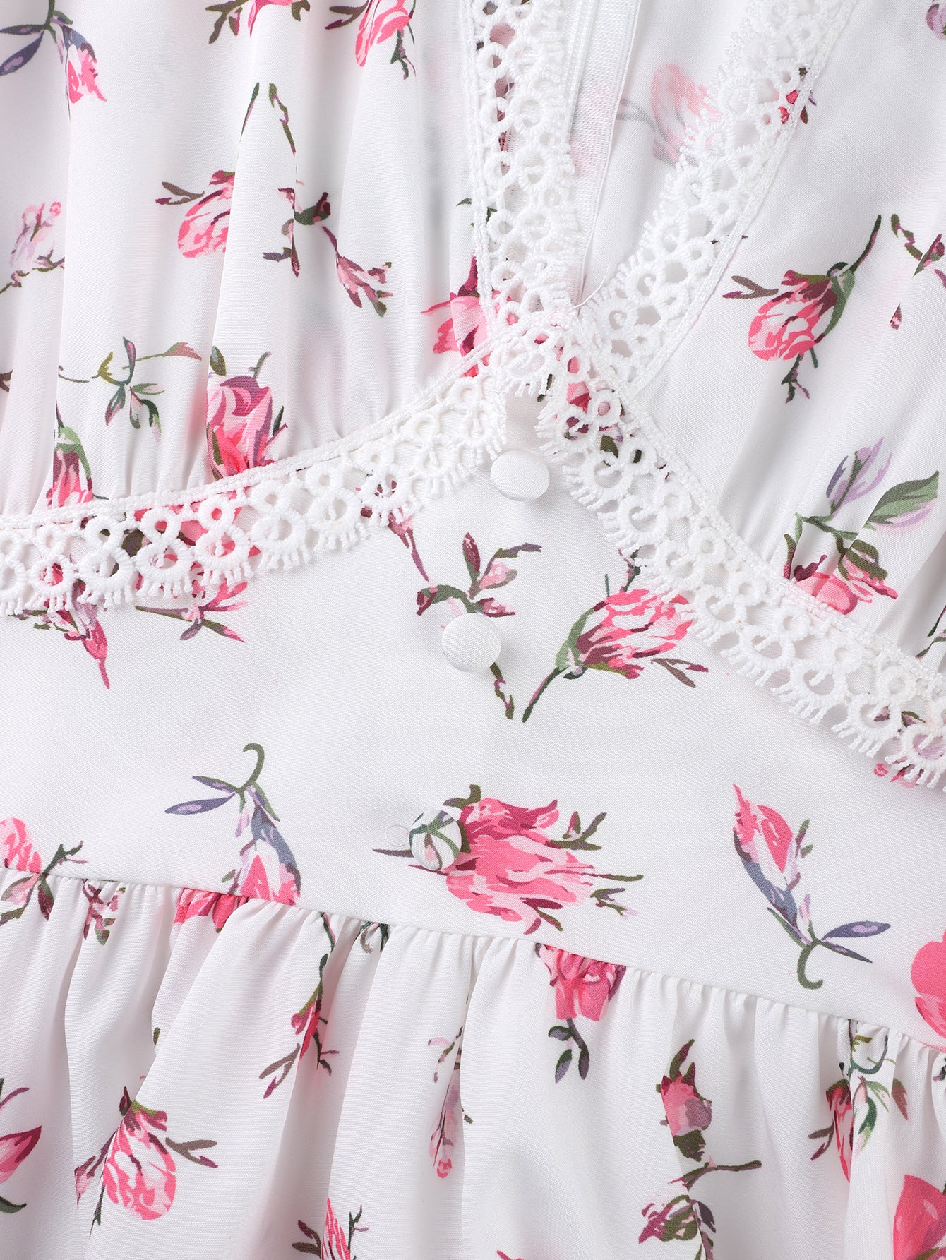 Lapa Plus Women's Flower-print Lace Trimmed Fitted Waist Dress