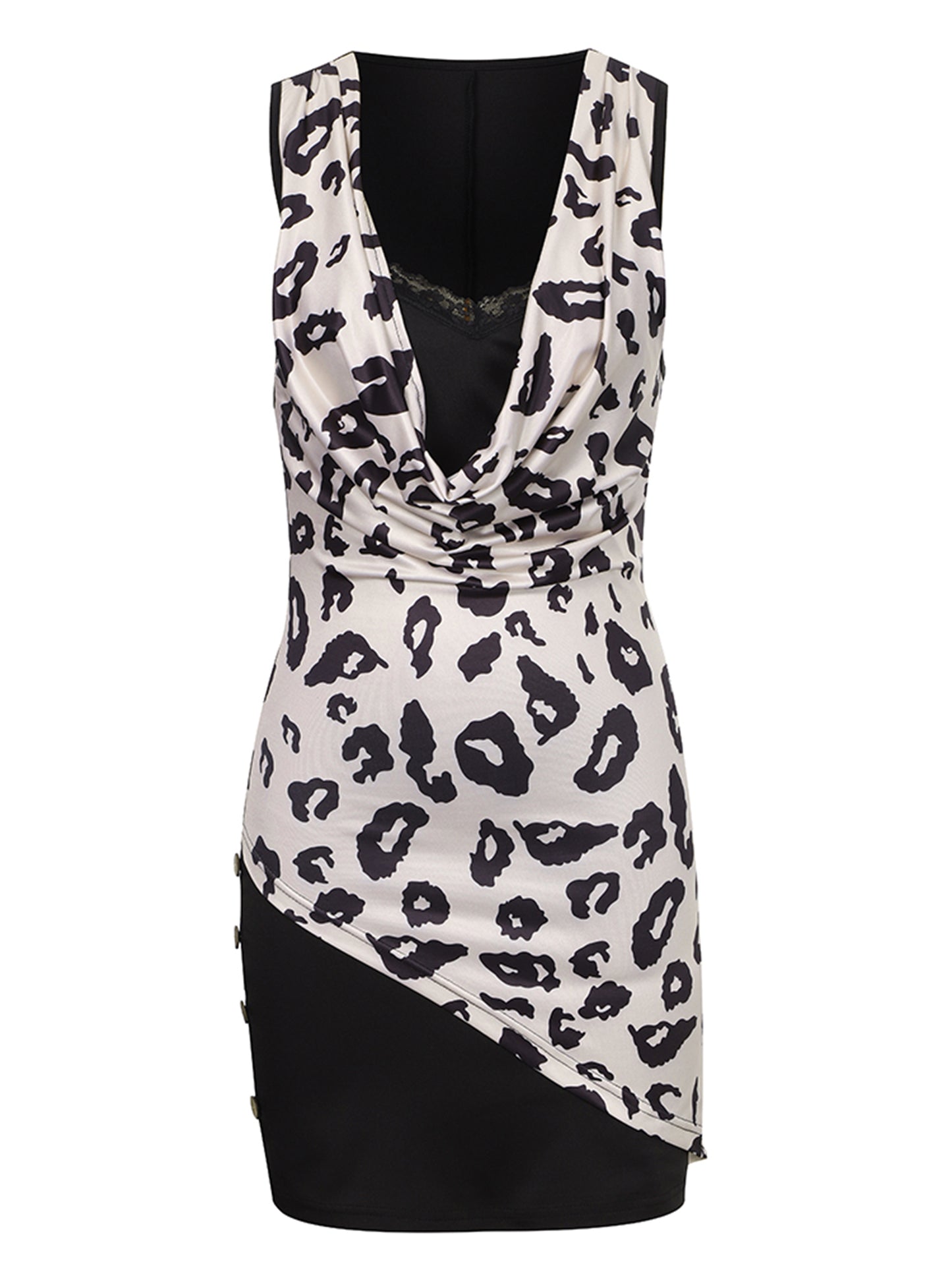 Lapa Plus Women's Lace Patchwork Leopard Print Dress