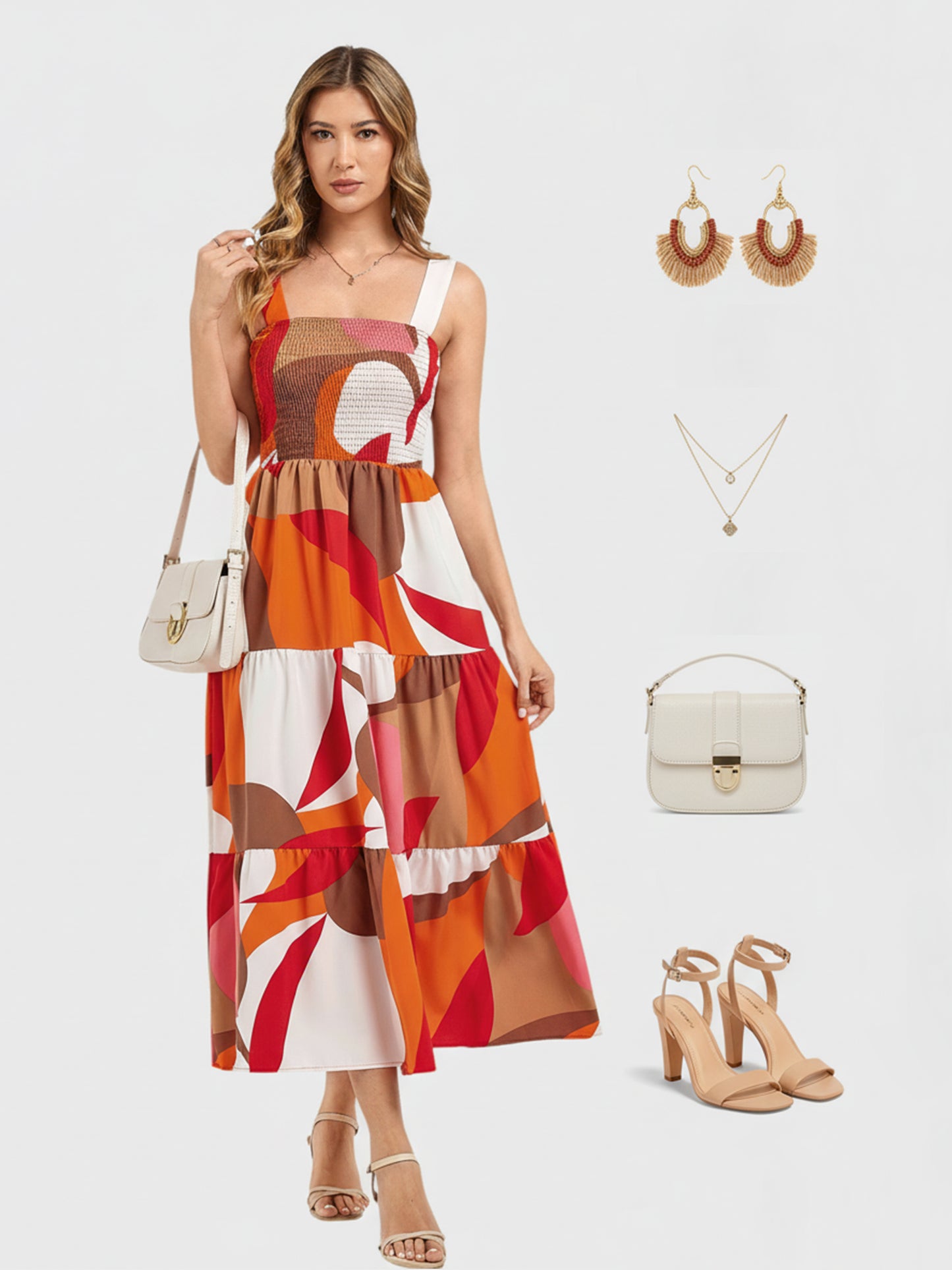 Lapa Plus Women's Bohemian Printed Pleated Camisole Dress