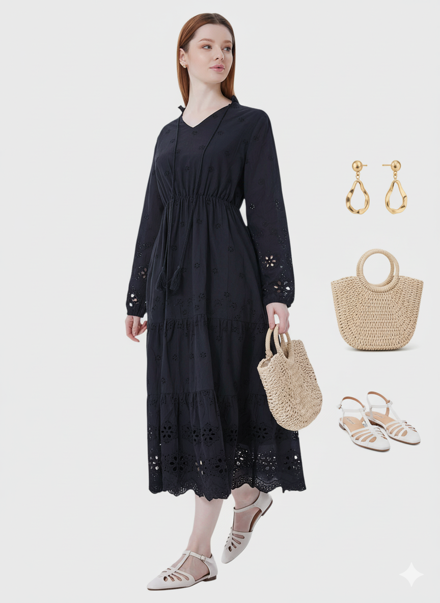 Lapa Plus Women's Jacquard Loose Pocket Dress