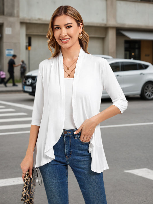 Lapa Plus Women's Solid Color 3/4 Sleeve Ruffled Hem Cardigans