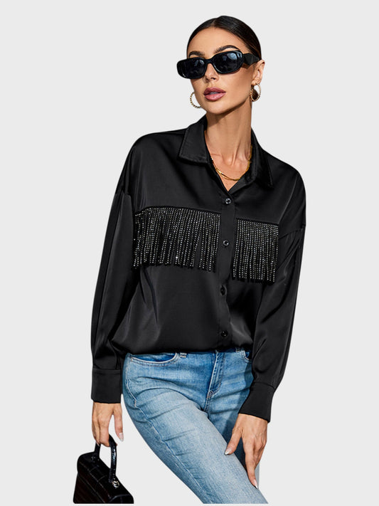 Lapa Plus Casual Women's Shirt With Diamond - studded Fringes - Lapa plus
