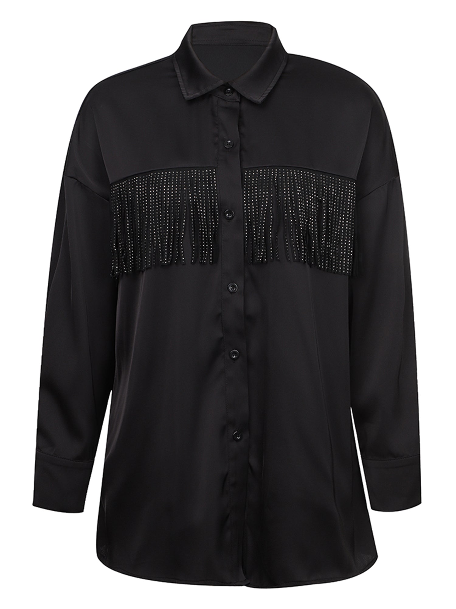 Lapa Plus Casual Women's Shirt With Diamond - studded Fringes - Lapa plus