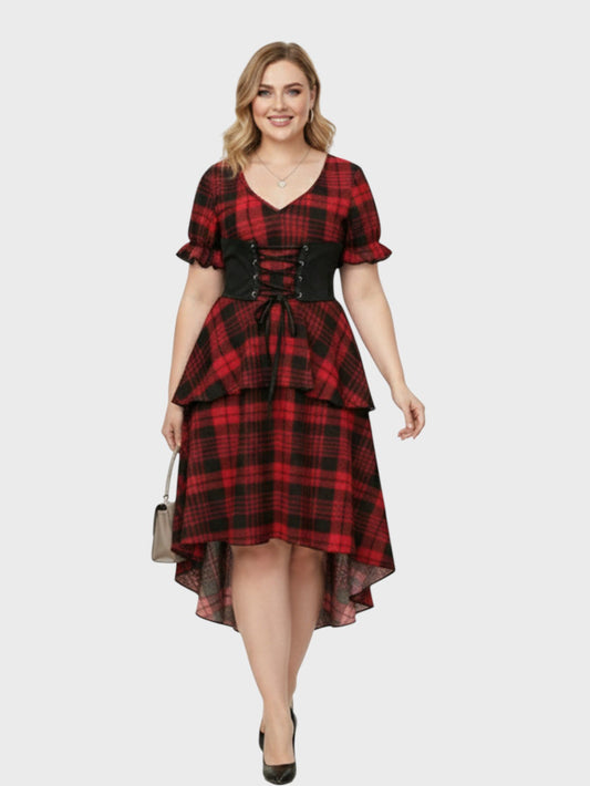 Lapa Plus omen's Plaid Waist - Tie Christmas Dress - Lapa plus