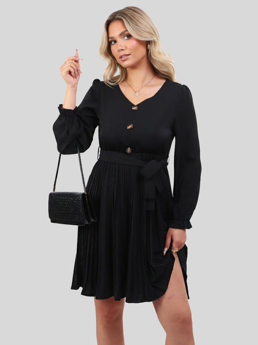 Lapa Plus Women's Button Waistband Black Dress - Lapa plus