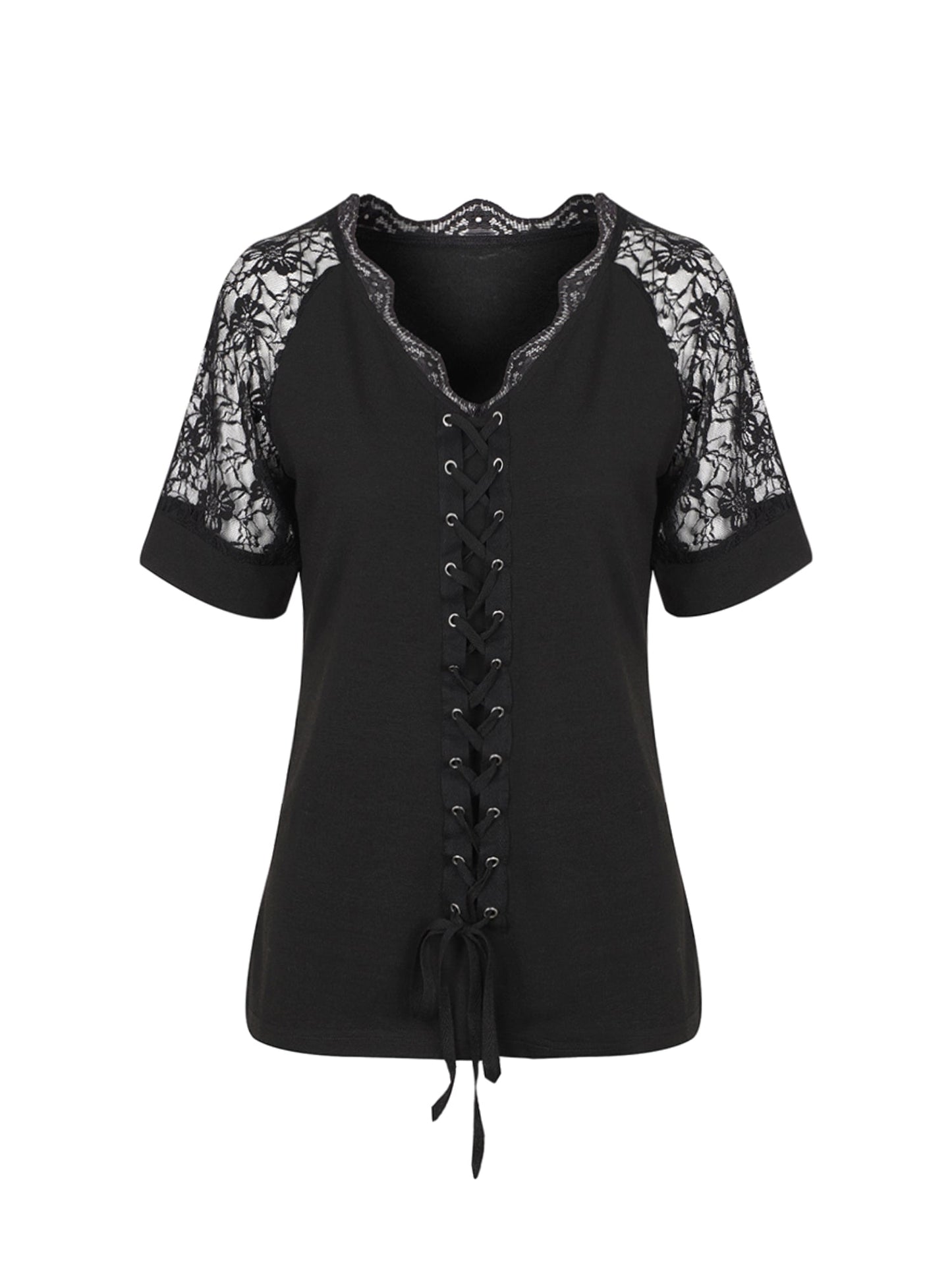 Lapa Plus Women's Casual Lace Patchwork Strappy T-shirt - Lapa plus